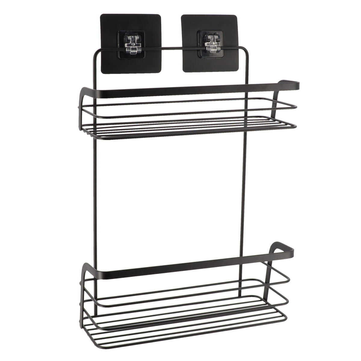 Prateleira wc preto 2 n&iacute;vies em metal com adesivo