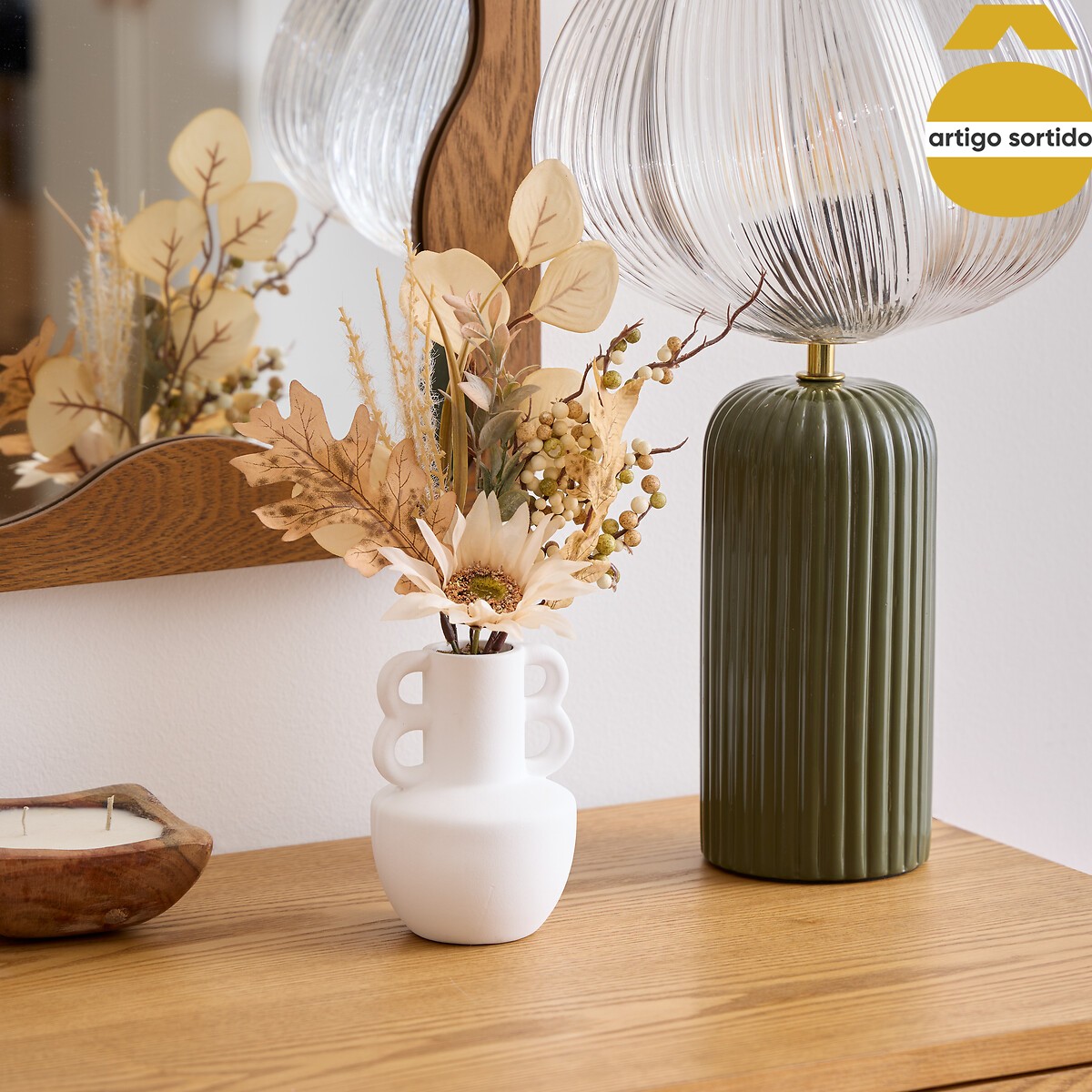 Jarra de cerâmica com flores secas DIBIA 35cm