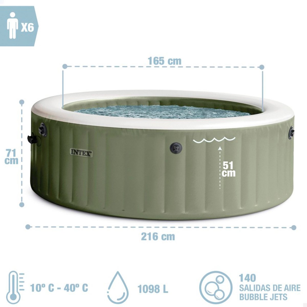 Spa insufl&aacute;vel olive 6 pessoas Intex