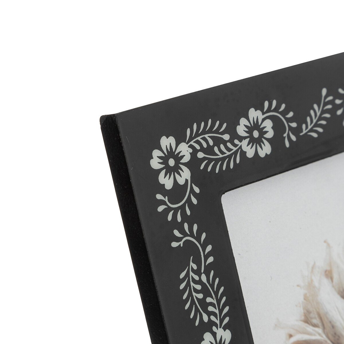Moldura preta e branca com decoração flores 10x15cm