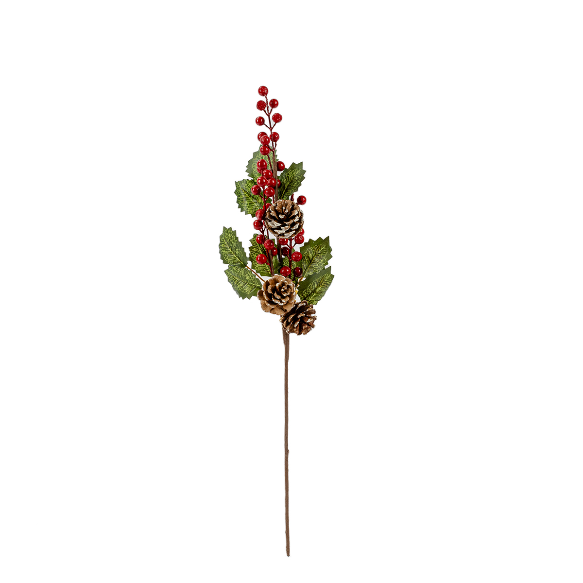 Haste decorativa com bagas e pinhas 60cm