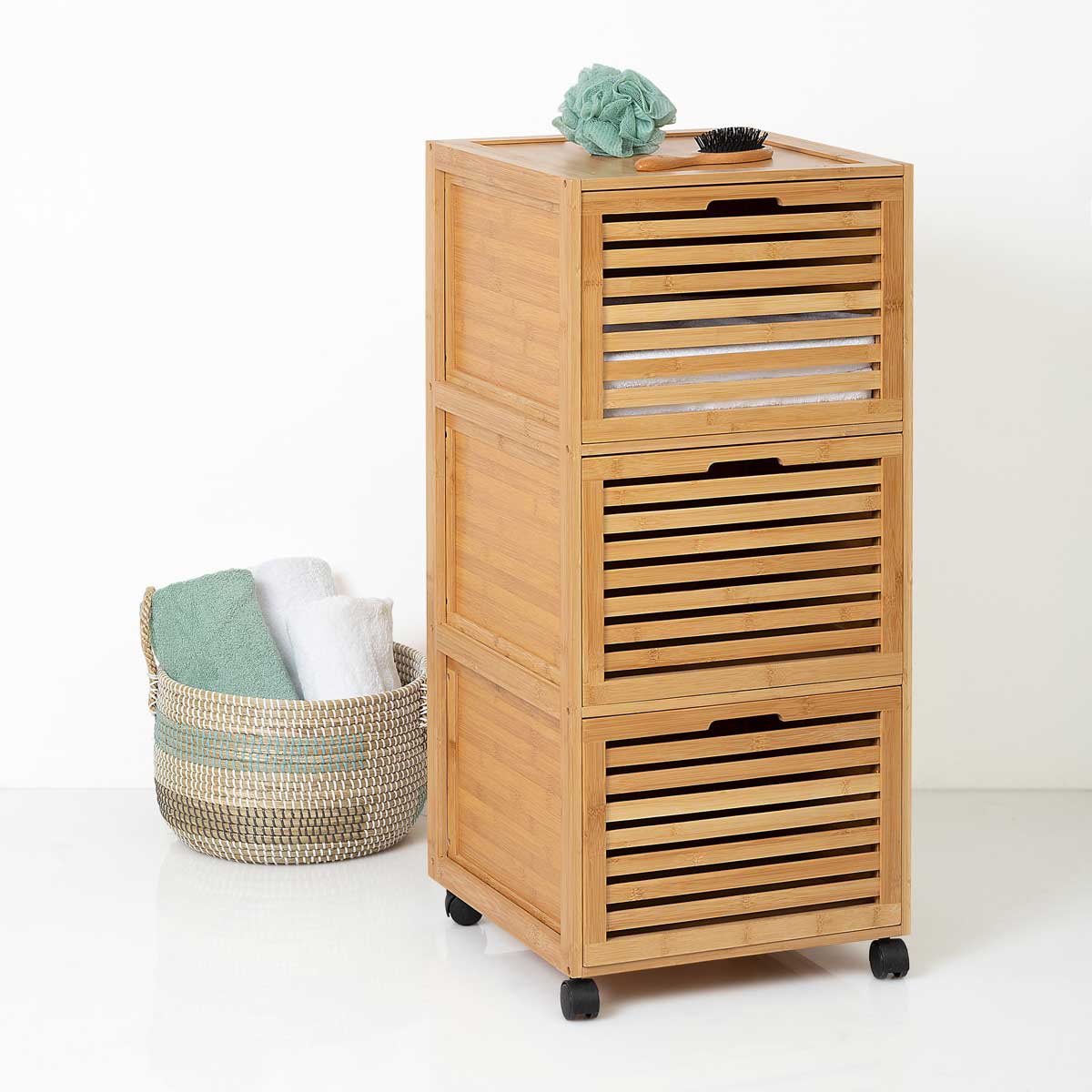 Móvel baixo wc SICELA castanho em bambu com 3 gavetas