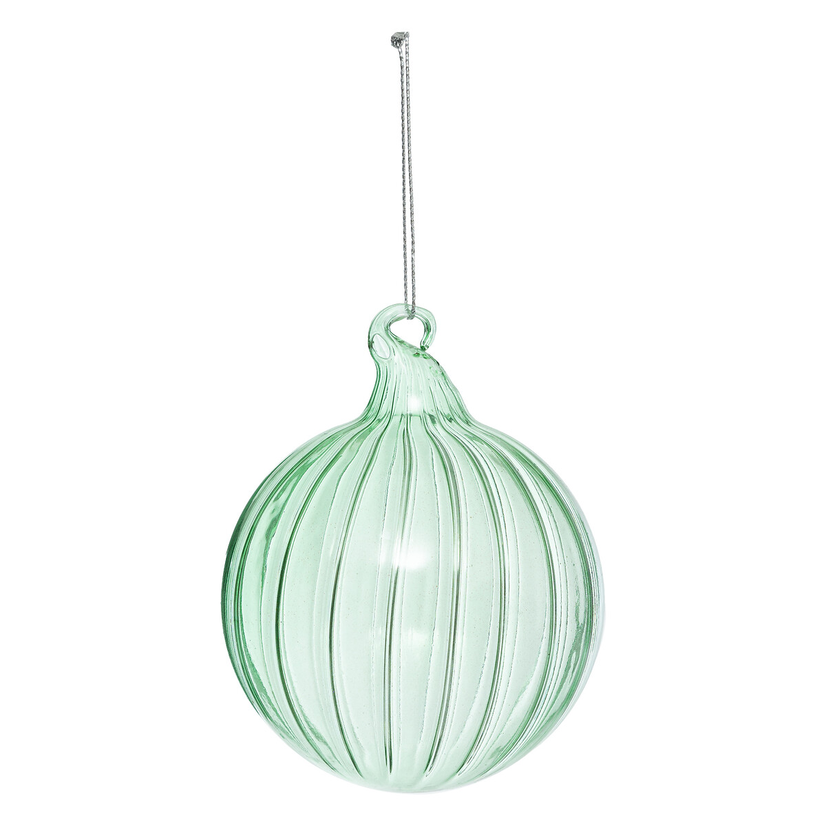Bola verde riscas relevo em vidro 14cm