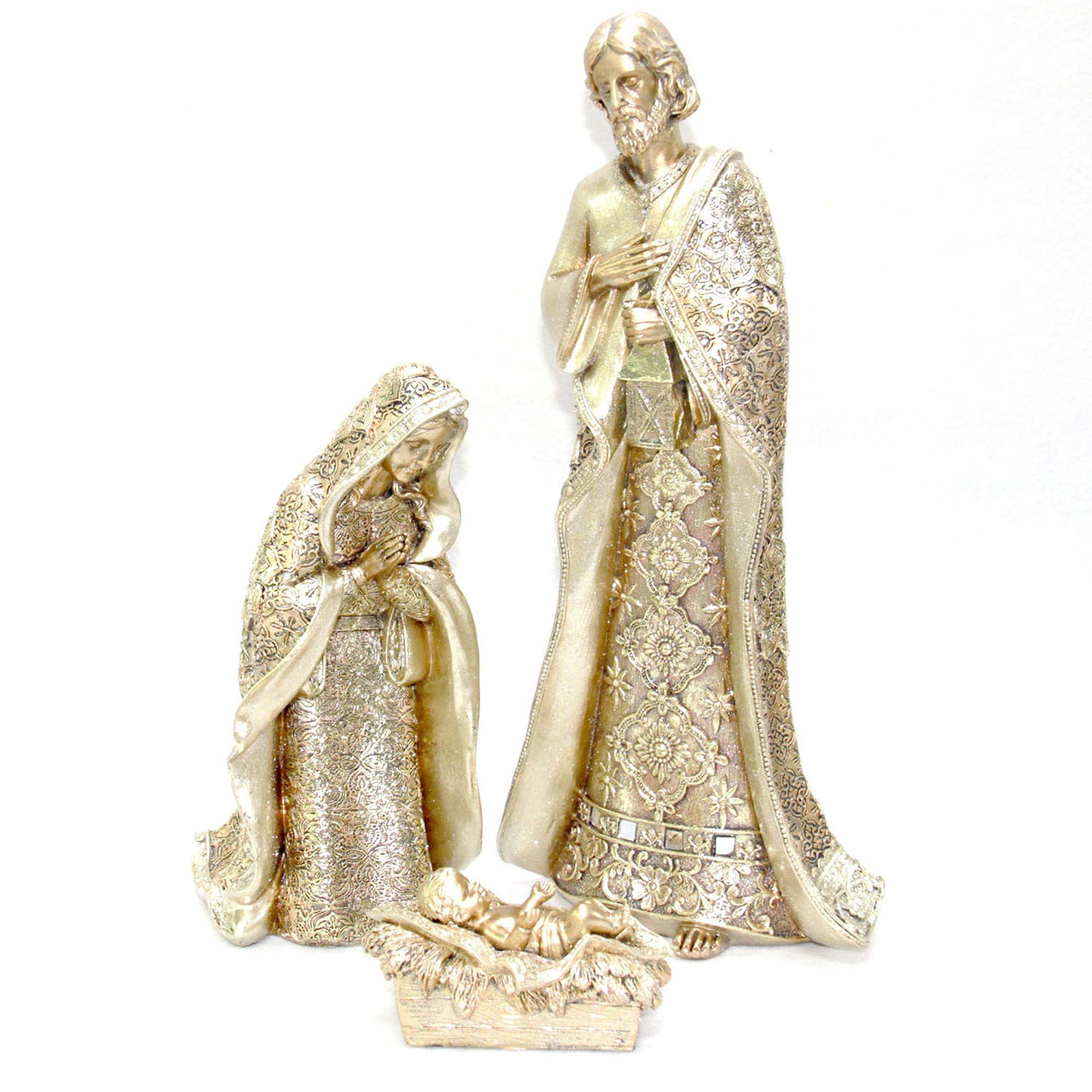 Presépio com 3 figuras douradas 44cm