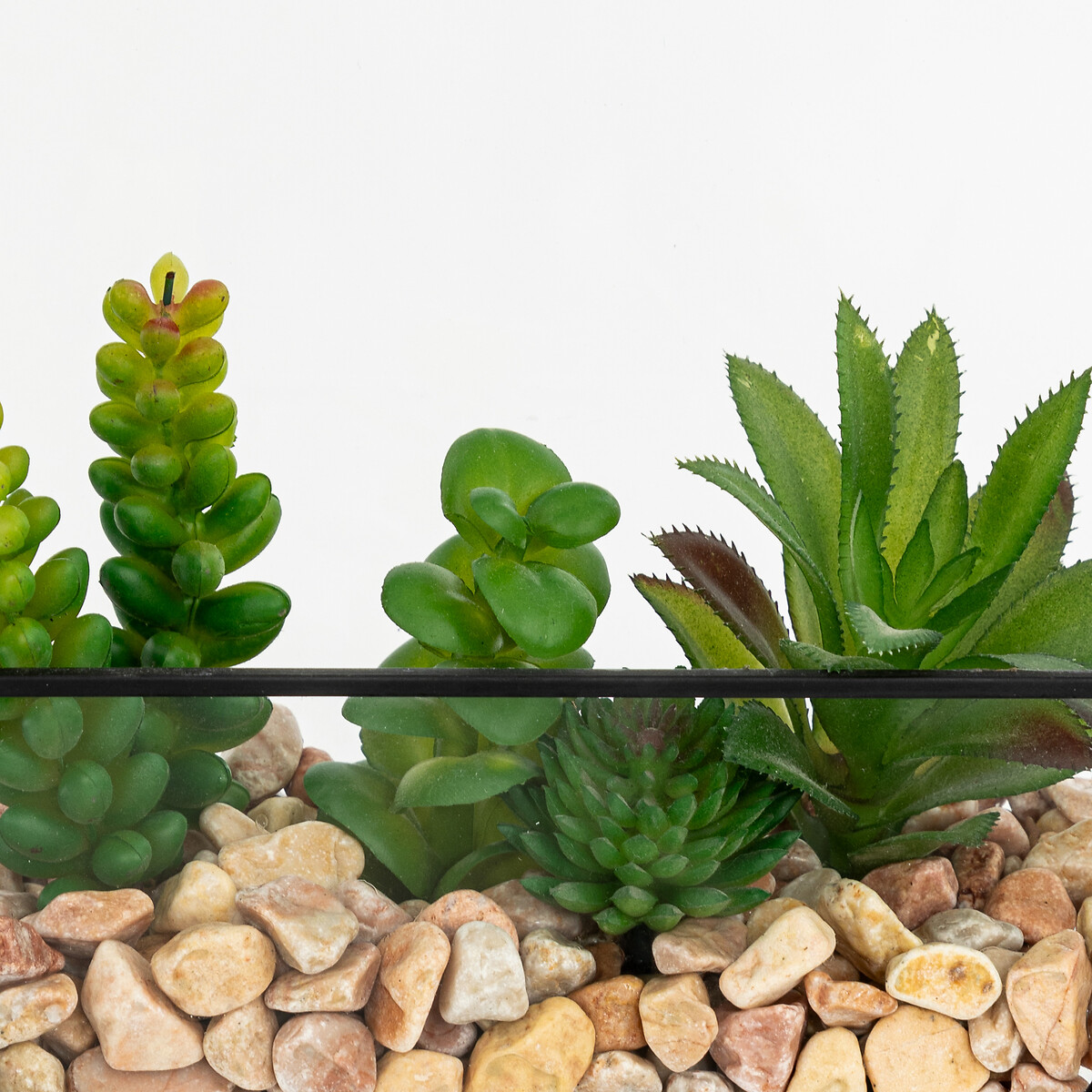 Terr&aacute;rio em metal preto com plantas artificiais PIA