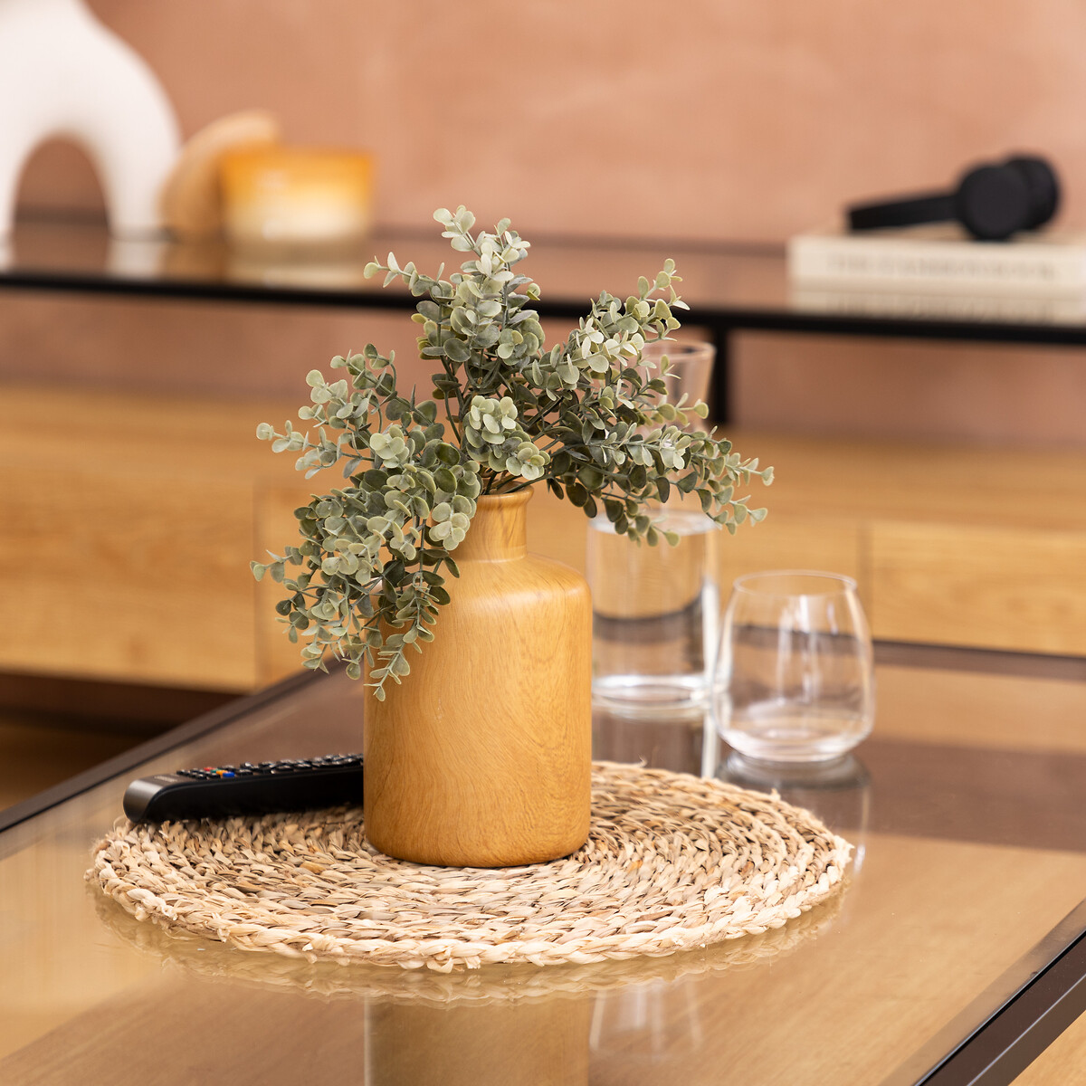 Vaso SOA em cer&acirc;mica efeito madeira 17,5cm