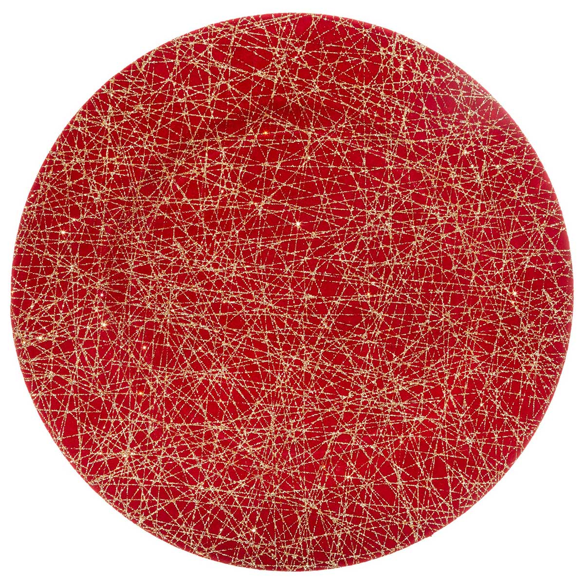 Prato marcador decorado com linhas vermelho e dourado 33cm