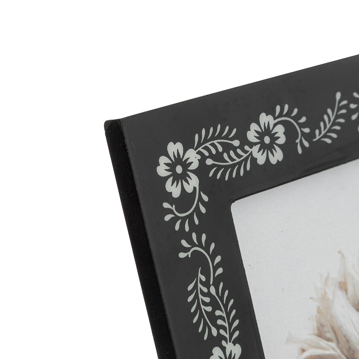 Moldura preta e branca com decora&ccedil;&atilde;o flores 10x15cm