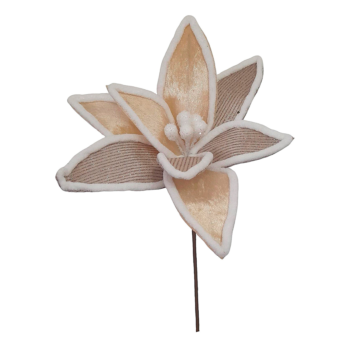 Flor poins&eacute;tia veludo champanhe com mola