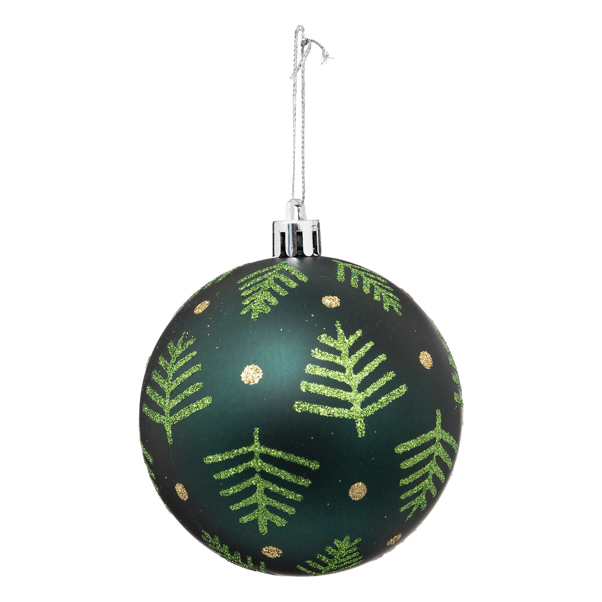 Bola verde com árvores de natal verde 8cm,  Bola verde com árvores de natal verde 8cm