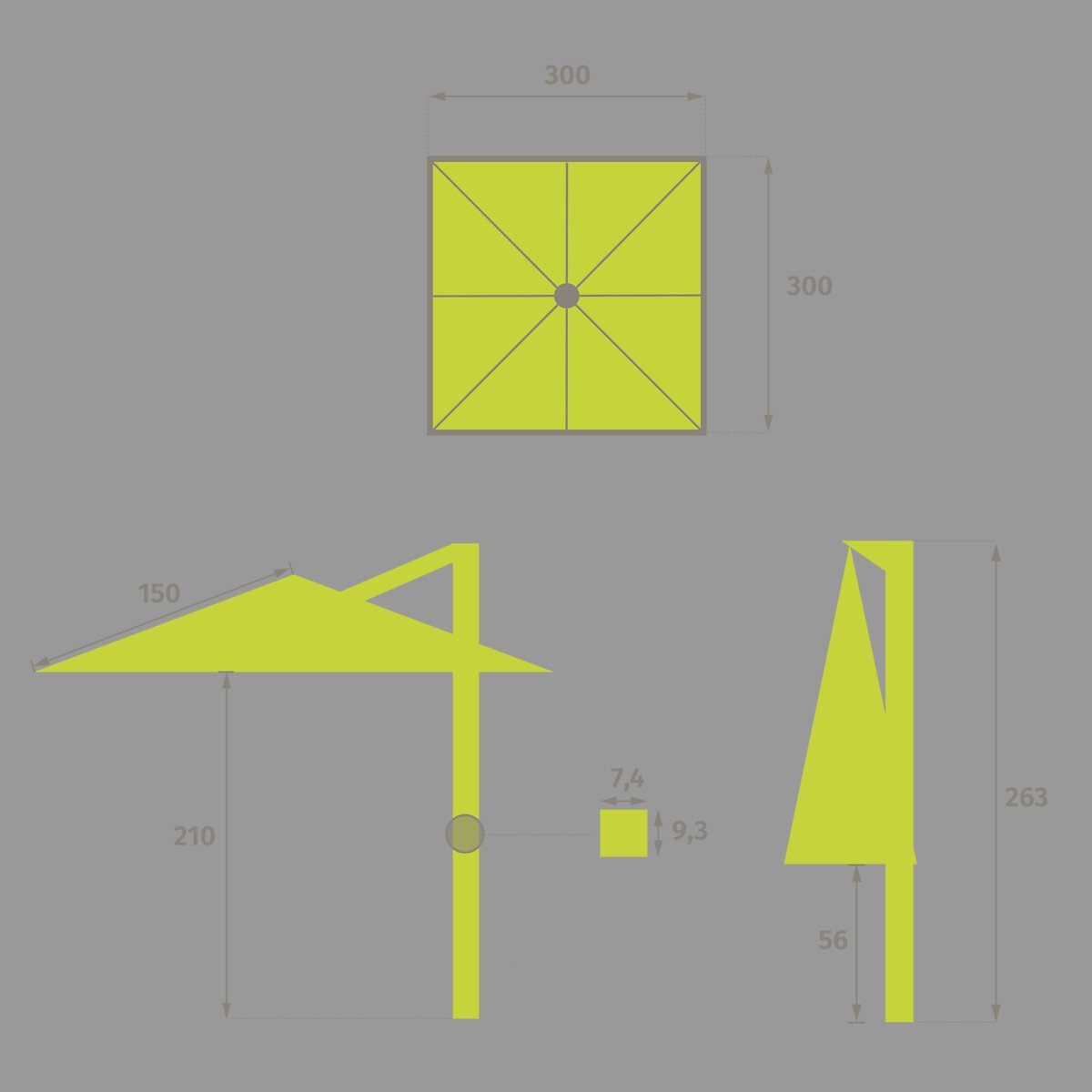 Guarda-sol MELHIA cor cinza antracite 3x3m