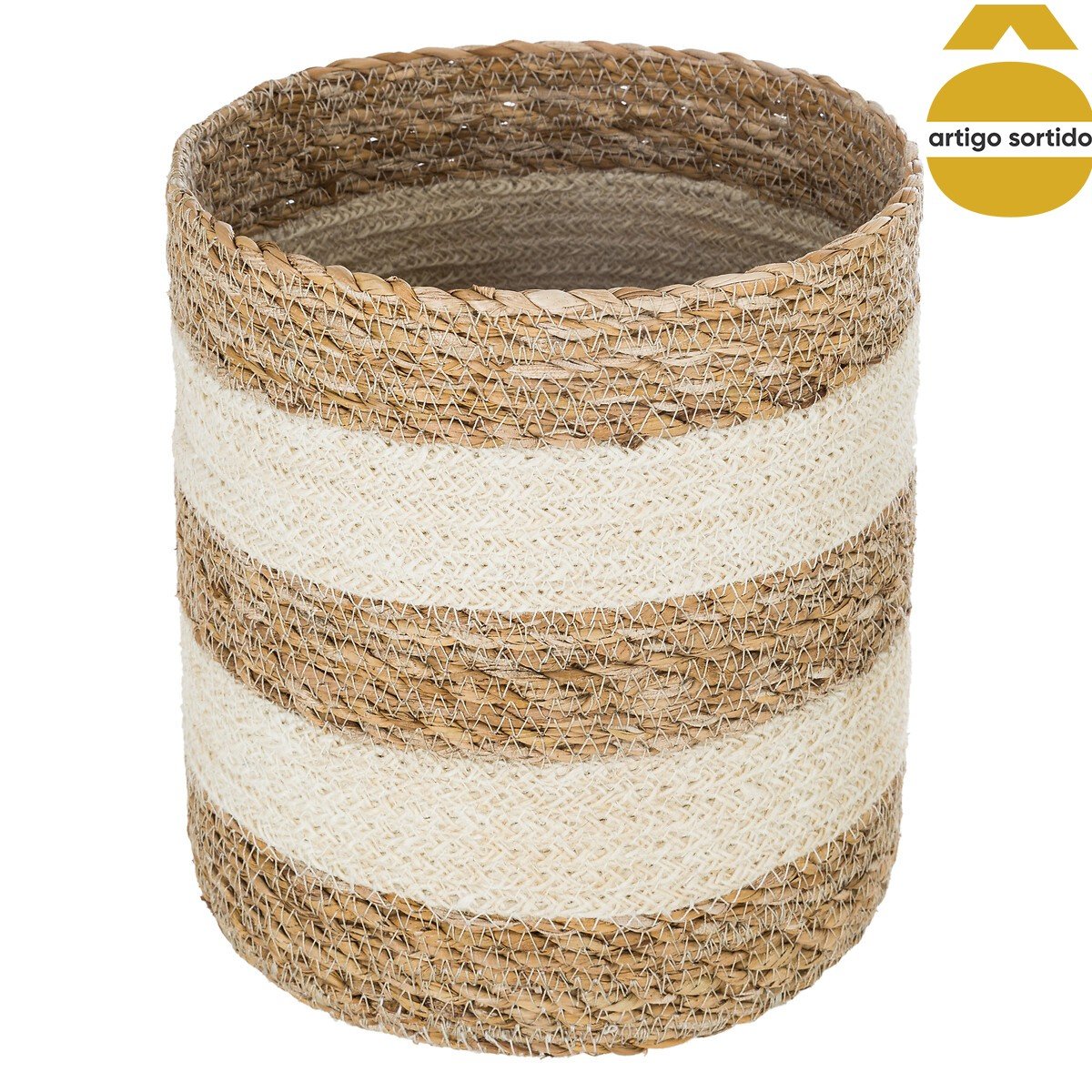 Cesto seagrass natural e branco 27cm