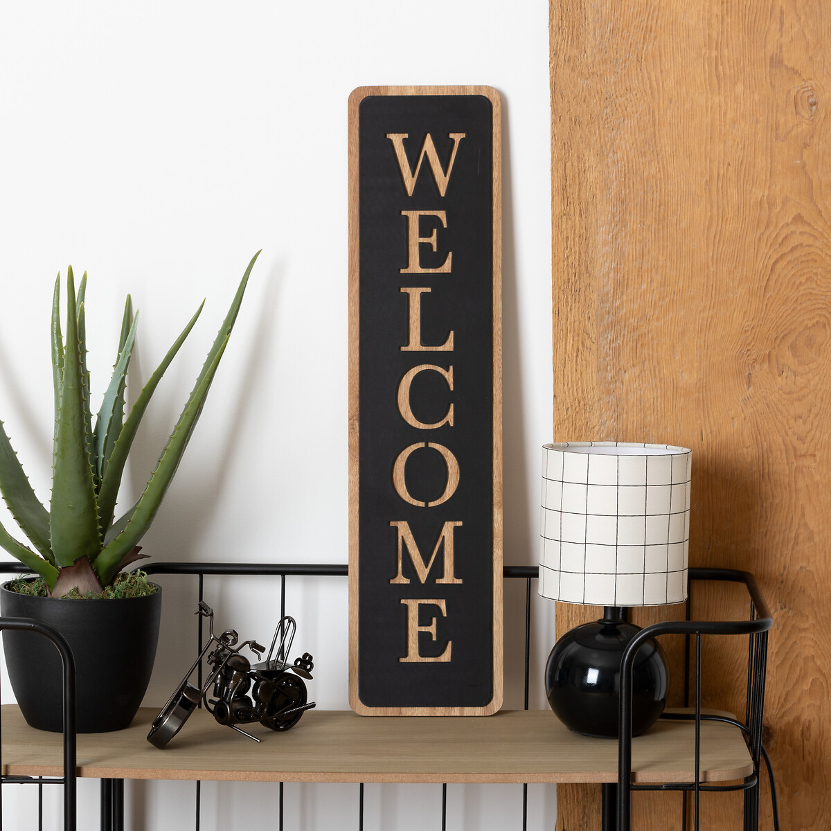 Placa decorativa welcome em mdf preta