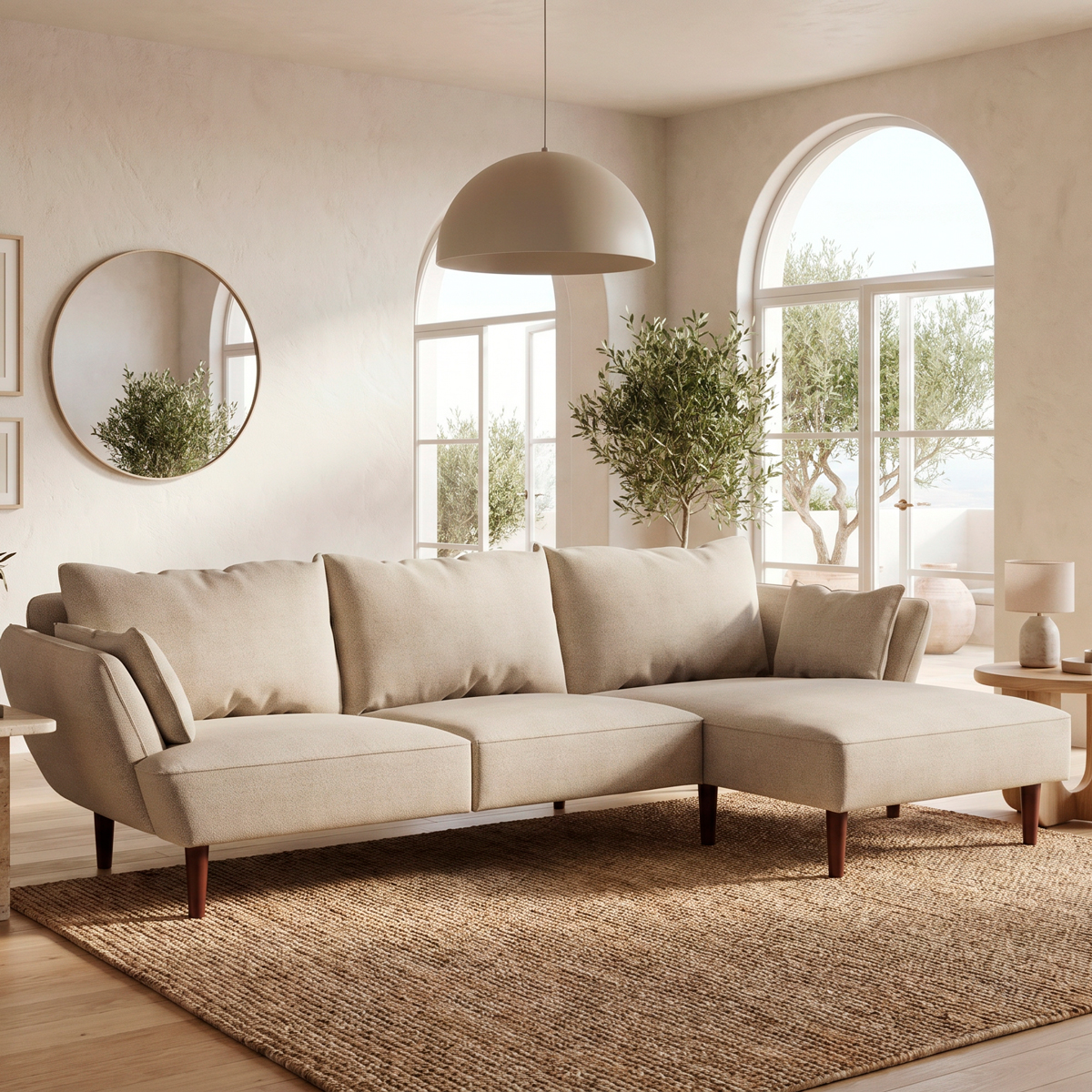Sof&aacute; BRUGES bege com chaise longue