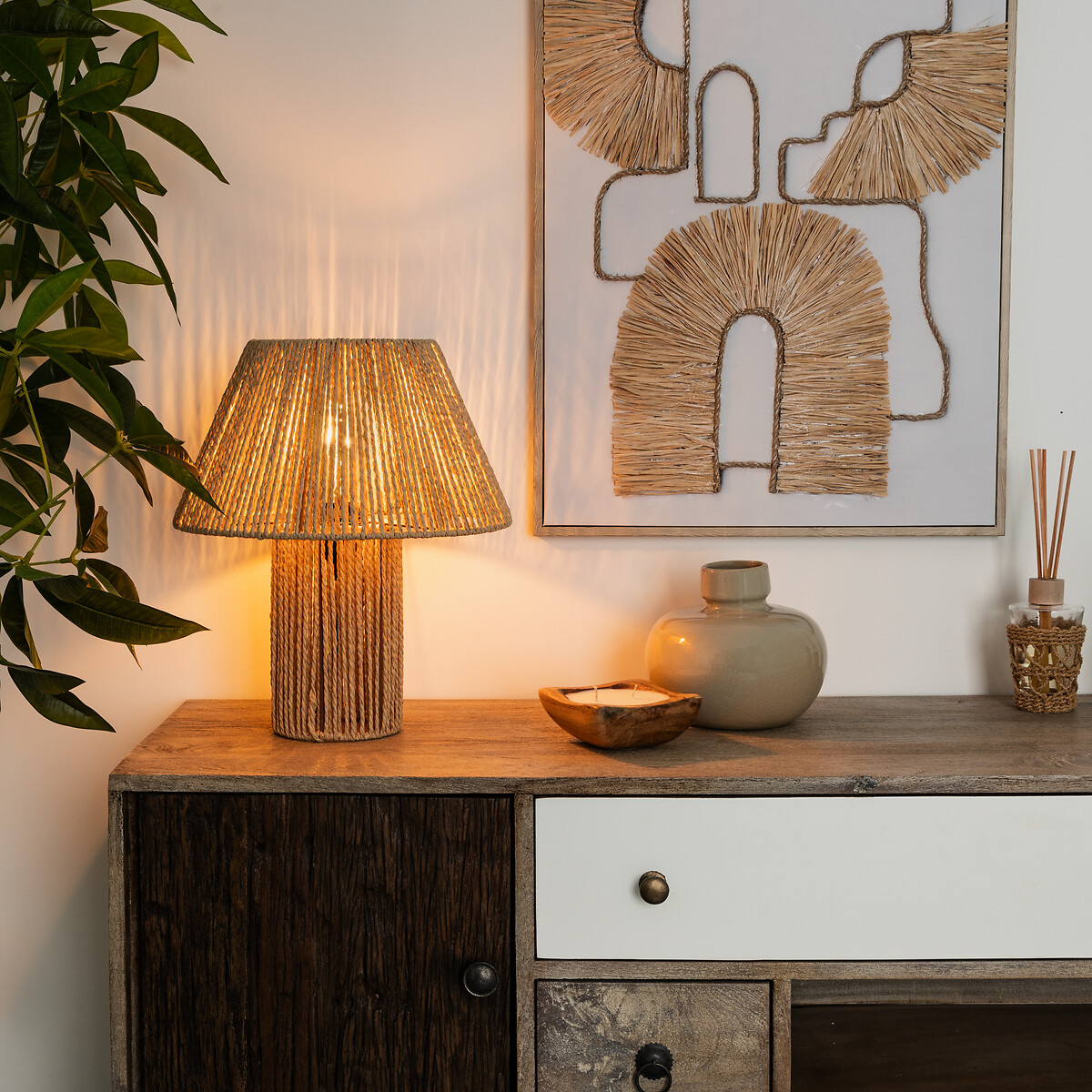 Candeeiro de mesa ADRIA bege em corda