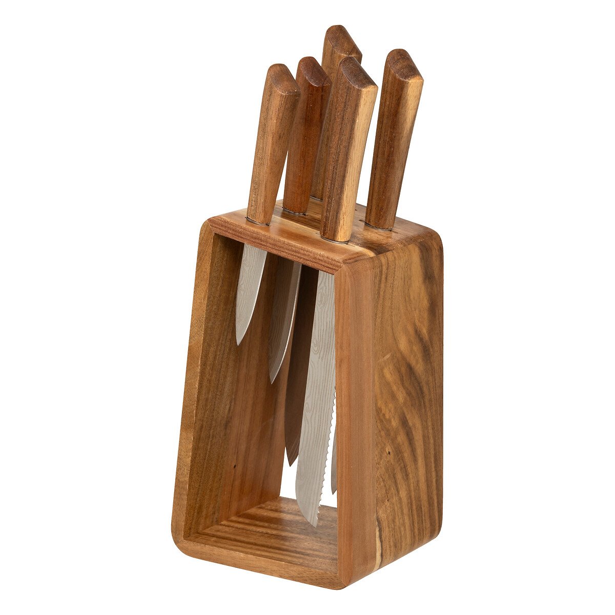 Conjunto de 5 facas com suporte castanho