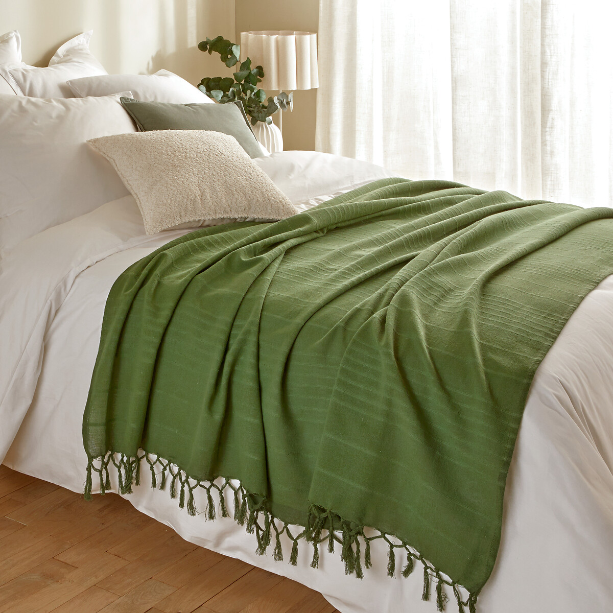 Manta ANJALI verde caqui em algod&atilde;o