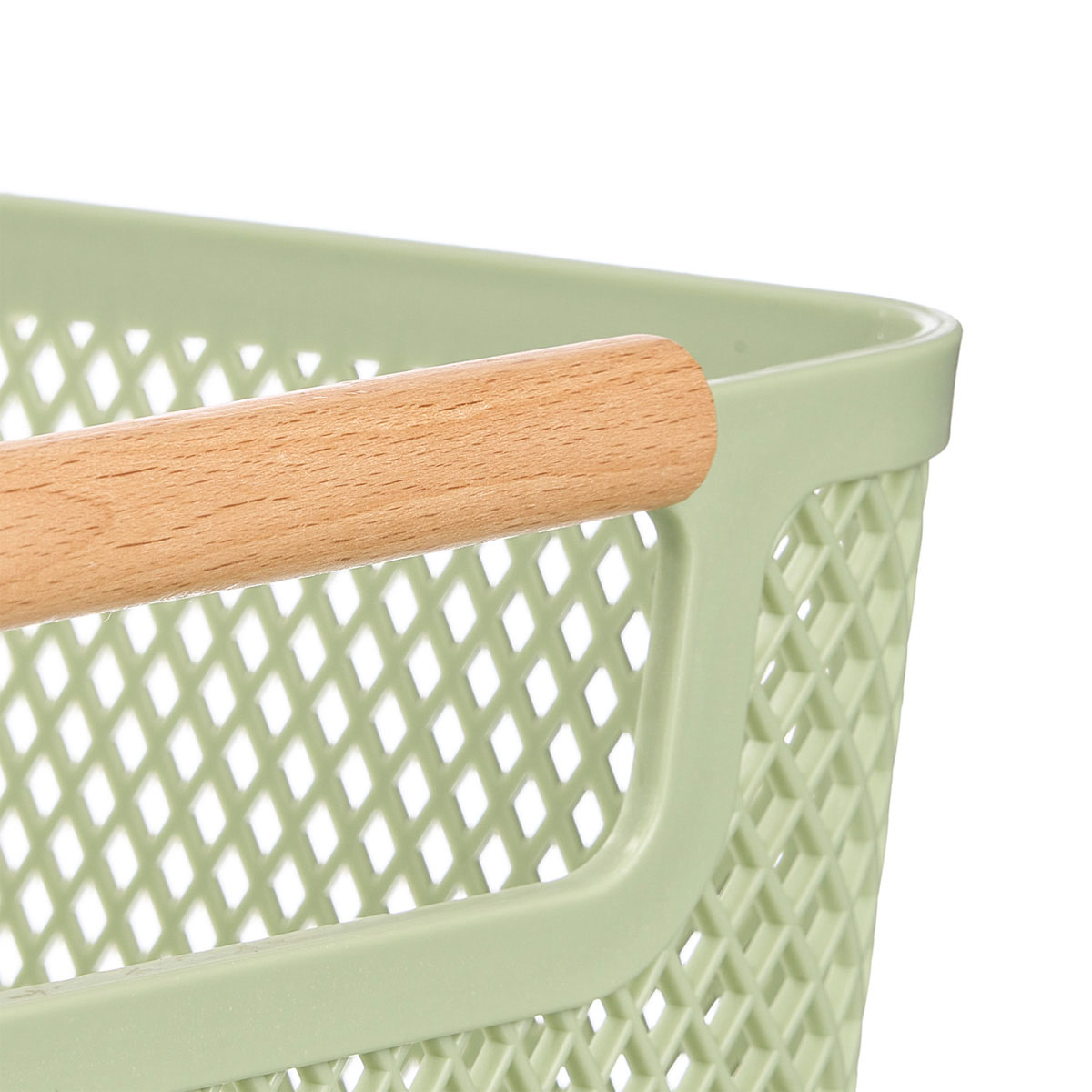 Cesto verde com pega em bambu 27,5x18cm