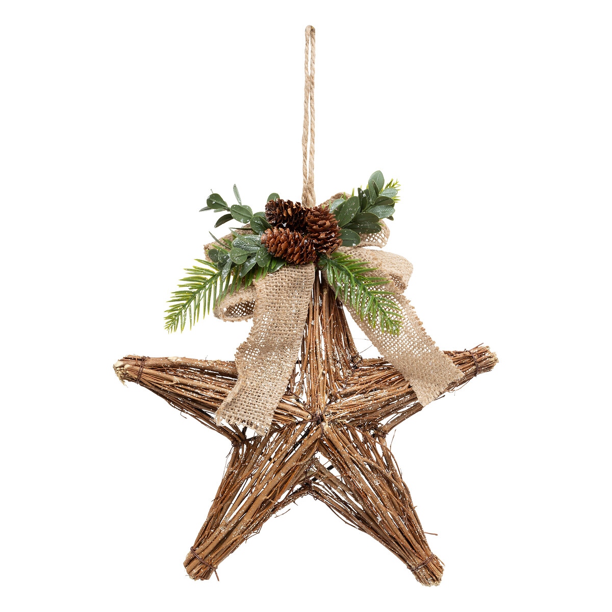 Estrela com la&ccedil;o e pinhas 25cm