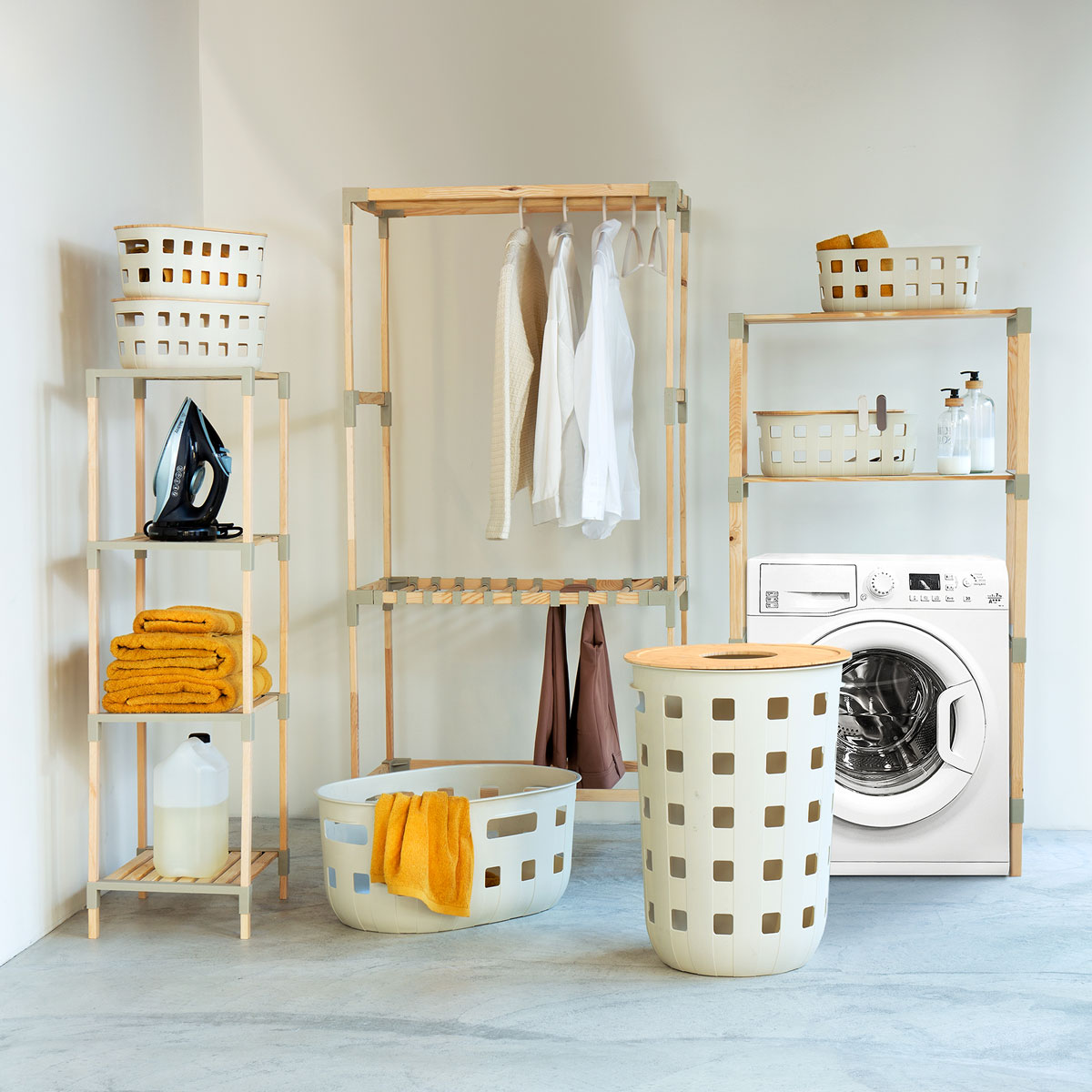 Cesto de roupa suja HARMONY bege 60l