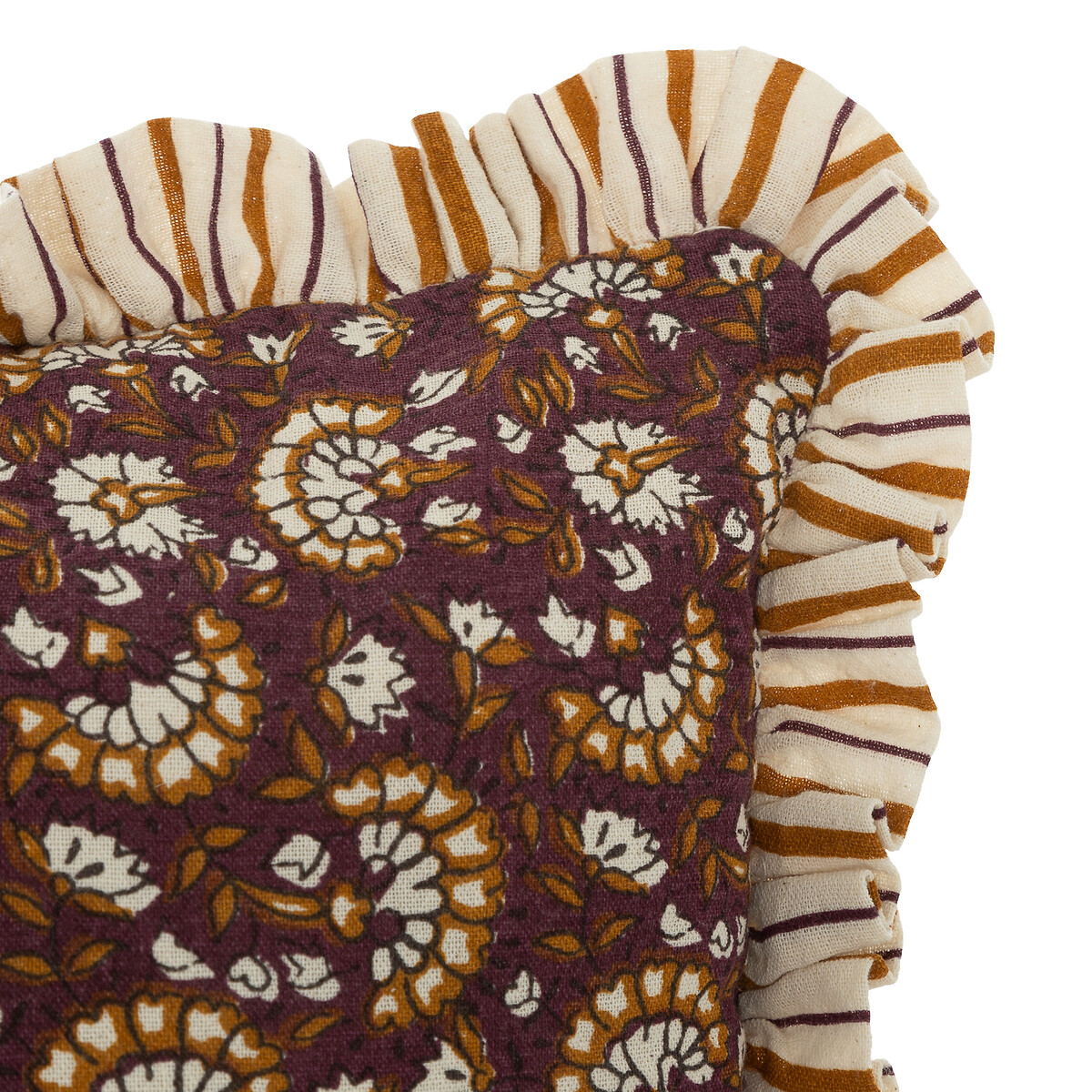 Almofada INDIE revers&iacute;vel roxo e bege 40x40cm