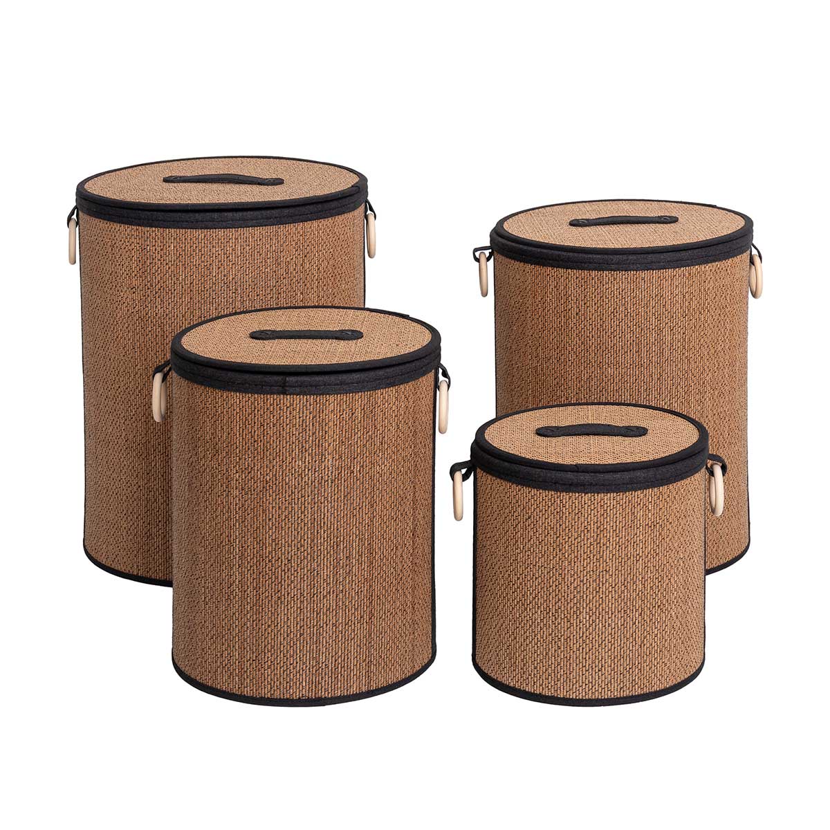 Cesto wc em bambu com tampa e al&ccedil;a de madeira 29cm