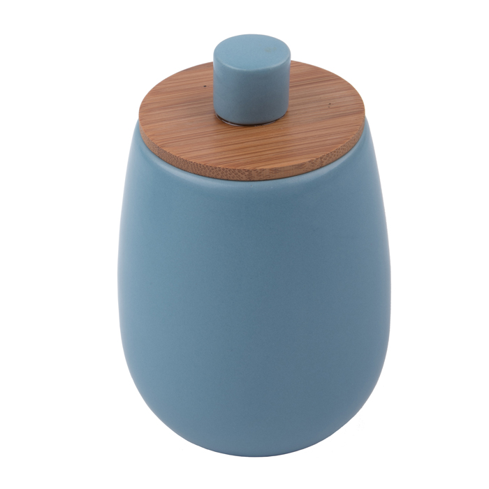 Pote WC Azul Mate Em Cer&acirc;mica E Bambu