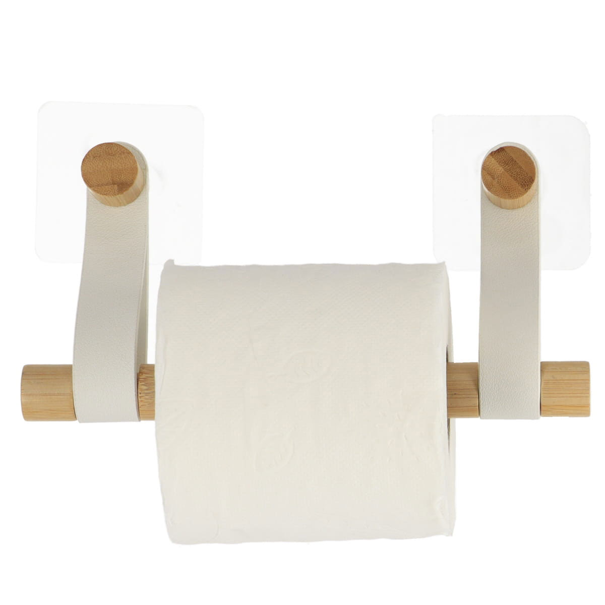 Porta rolos wc em bambu com al&ccedil;a branca
