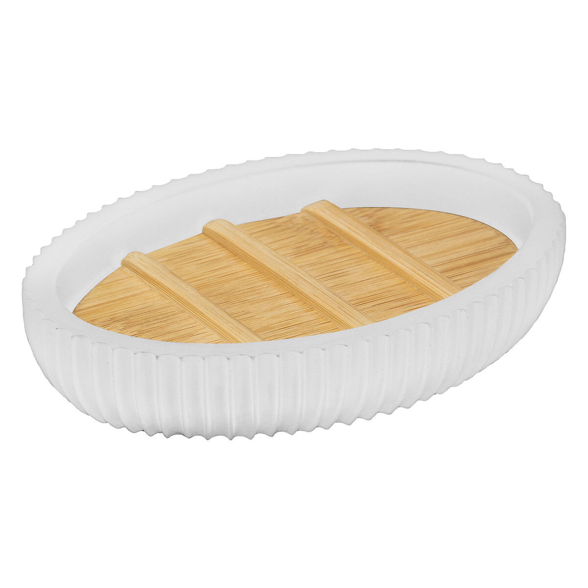 Saboneteira wc NATUREO branco com base em bambu