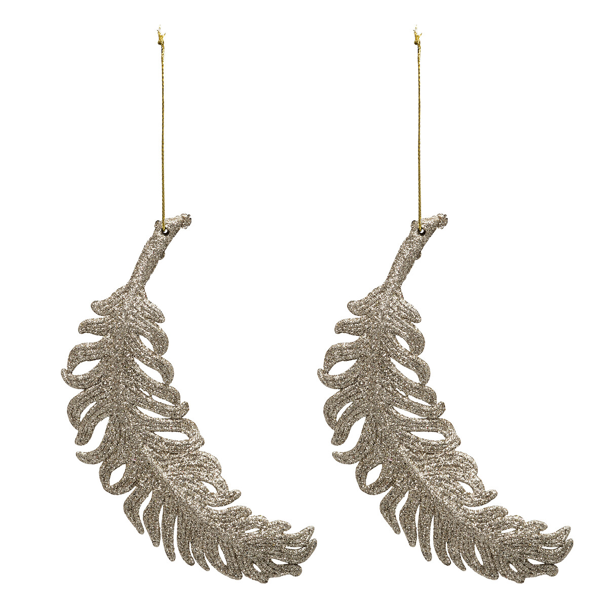 Conjunto de 2 pendurantes de pluma dourada 15cm