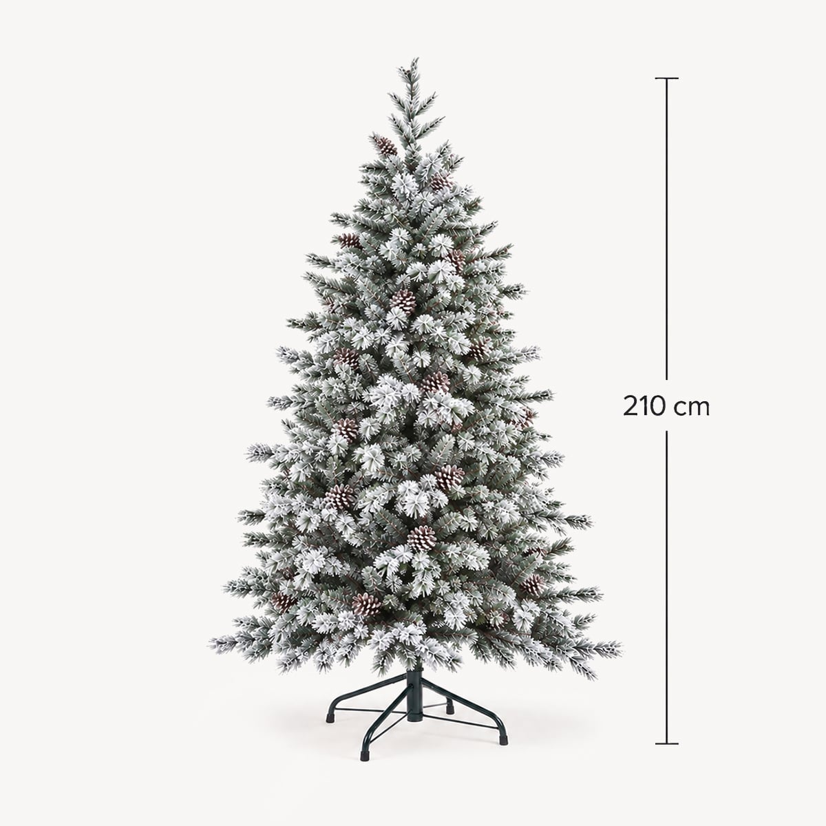 &Aacute;rvore de natal YUKON verde efeito neve com pinhas 210cm