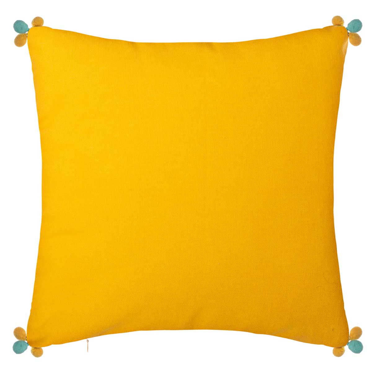 Capa para almofada RAZZO ocre e azul com pompons 40x40cm,  Capa para almofada RAZZO ocre e azul com pompons 40x40cm