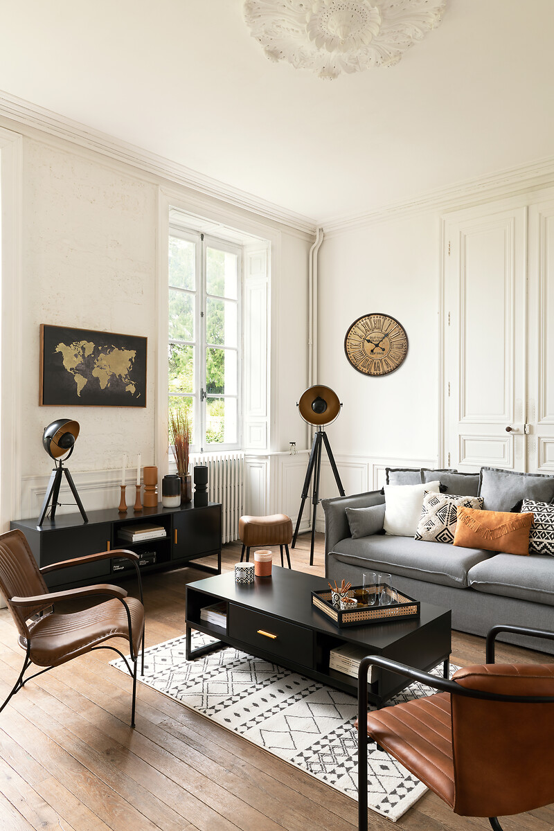 Candeeiro De Ch&atilde;o Preto E Dourado Com Trip&eacute; Lahti