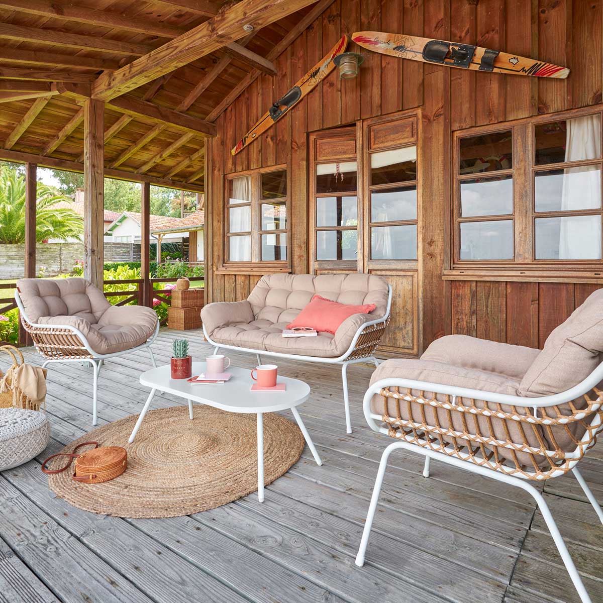 Conjunto de jardim PAOPAO branco para 4 pessoas