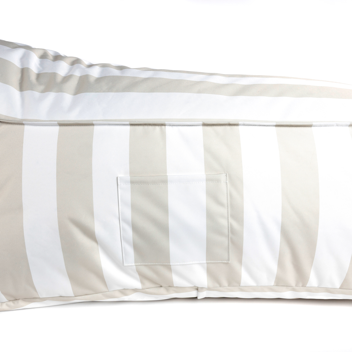 Pufe sof&aacute; imperme&aacute;vel riscas branco e bege