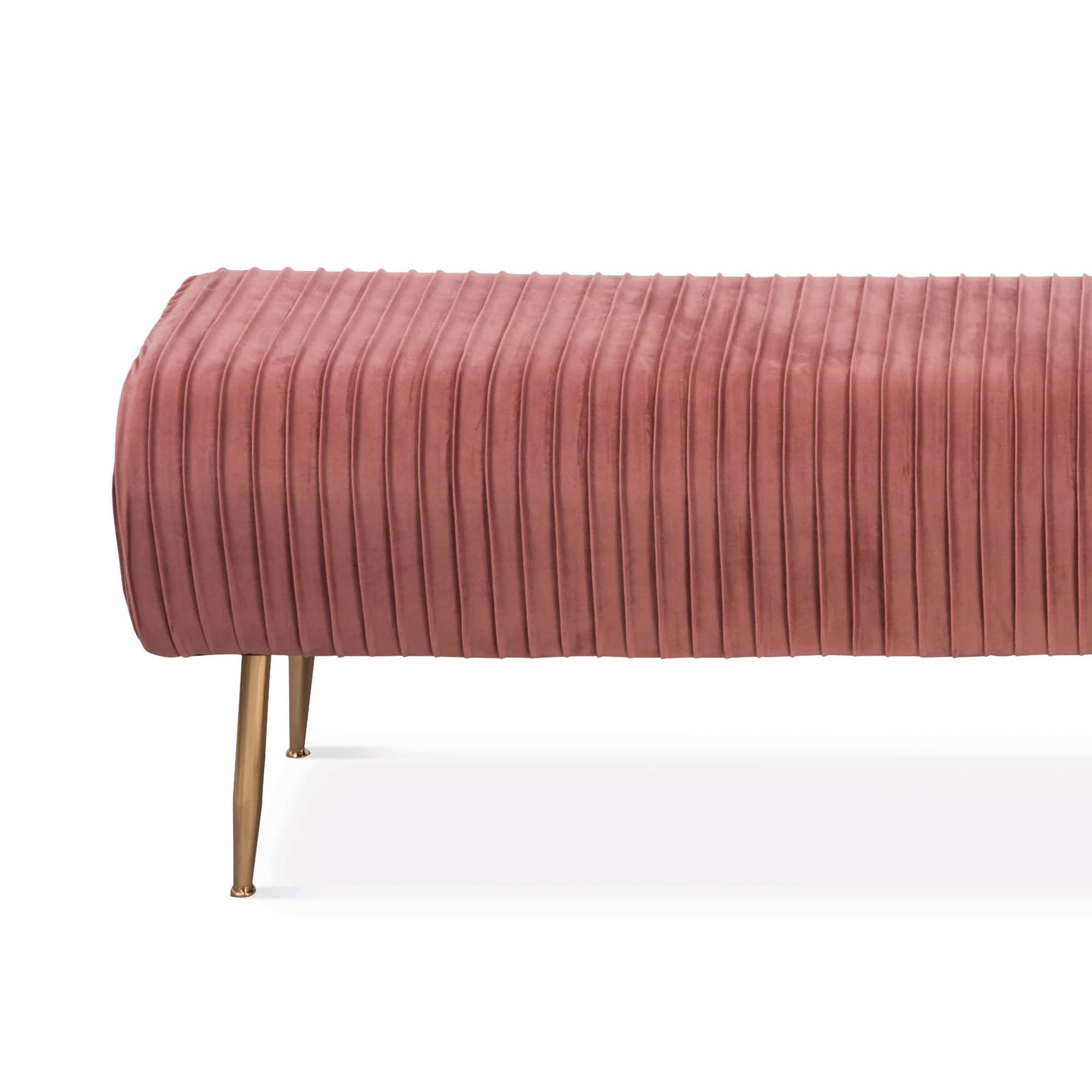 Banqueta Pick Rosa Em Veludo Com Pernas Em Metal
