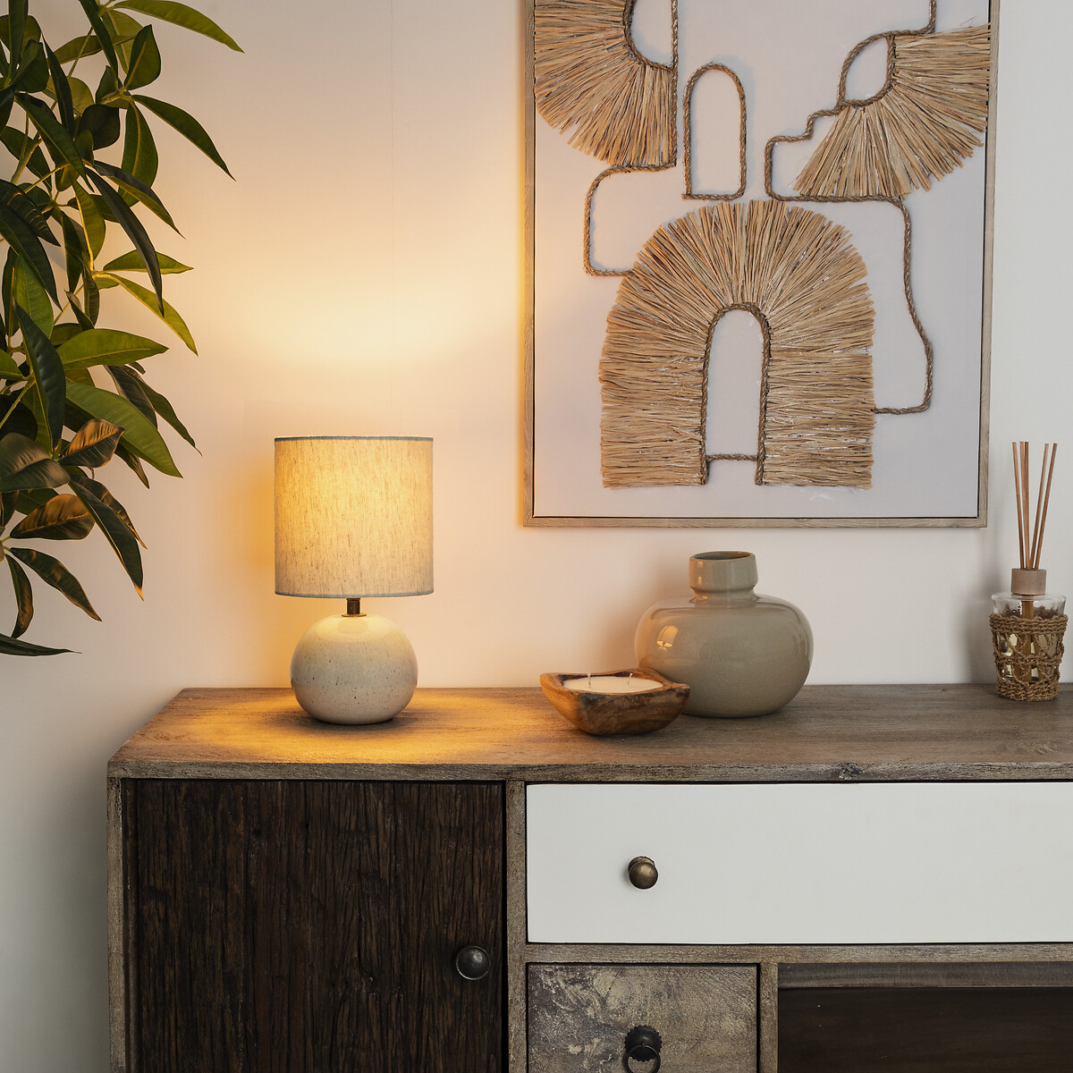 Candeeiro de mesa GAIA bege em cerâmica 28cm