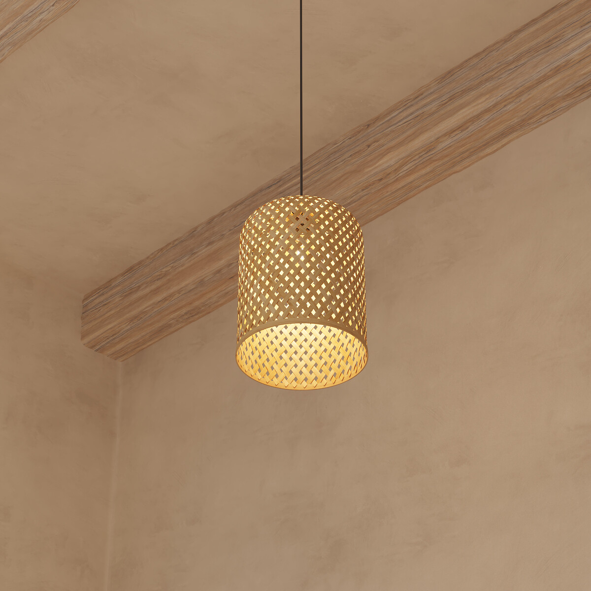 Candeeiro de teto ALI bege em bambu 28cm