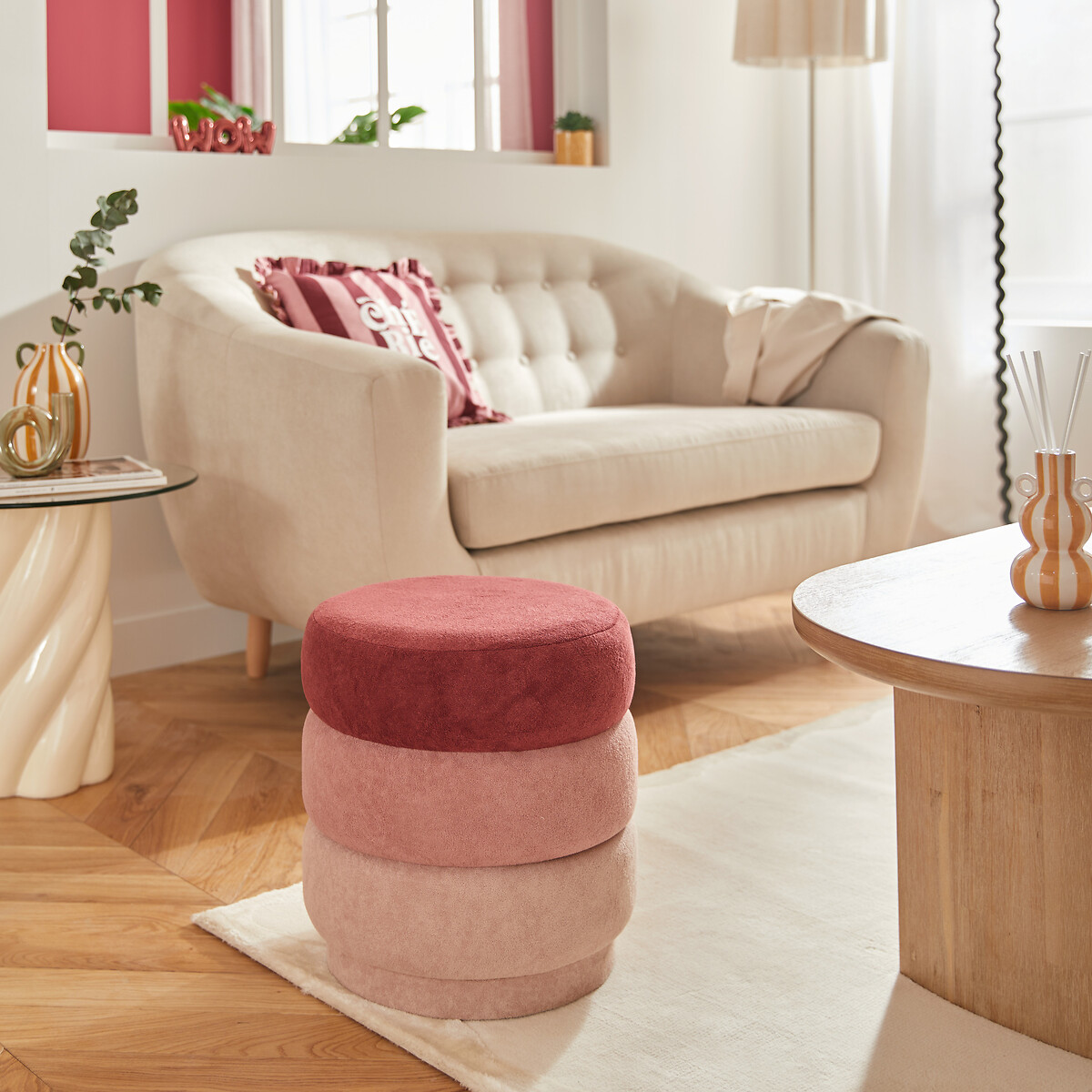 Pufe SINAN rosa em mdf 37,5x40cm