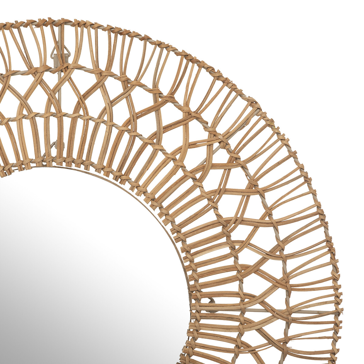 Espelho de parede redondo em rattan bege