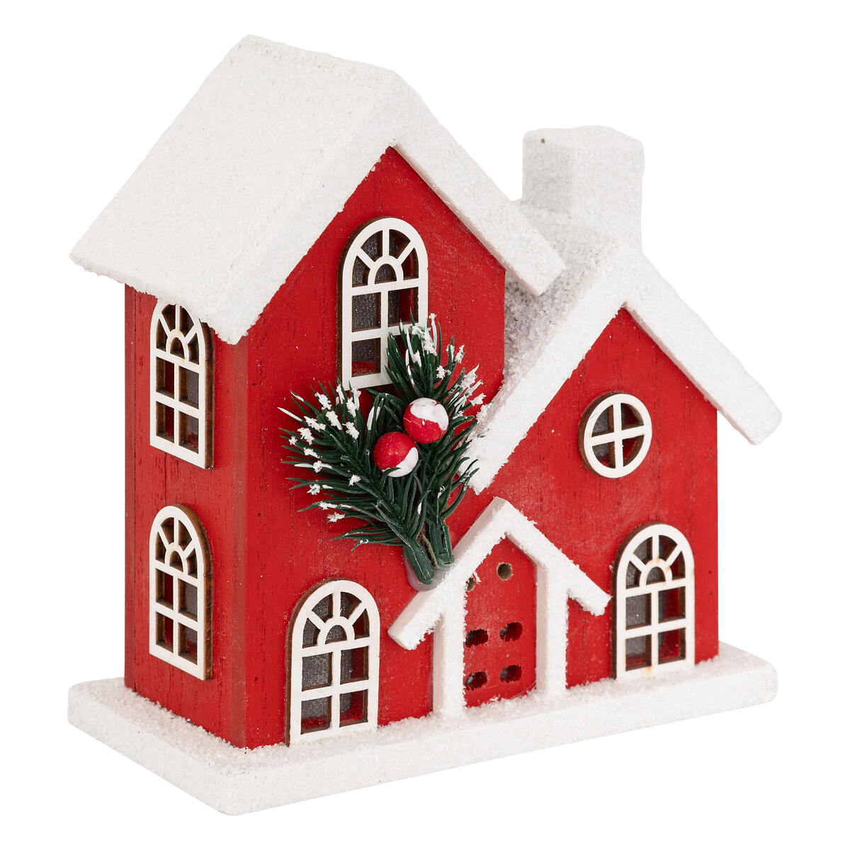 Casa decorativa vermelha e branca com led 15x7x16CM