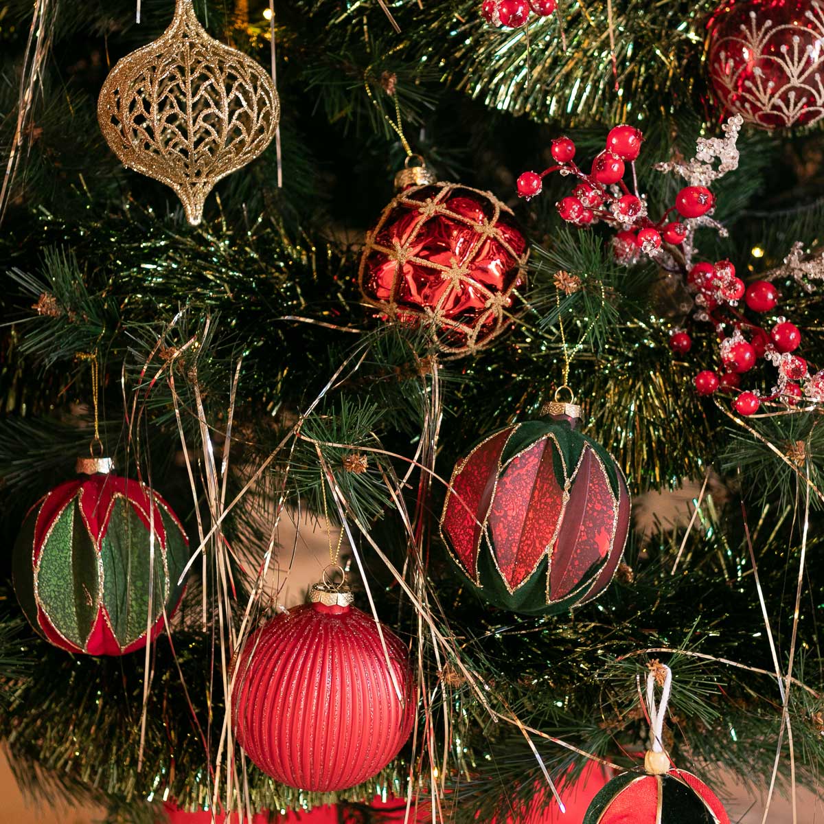 Pendurante bola capitone vermelha e dourada em vidro 10cm