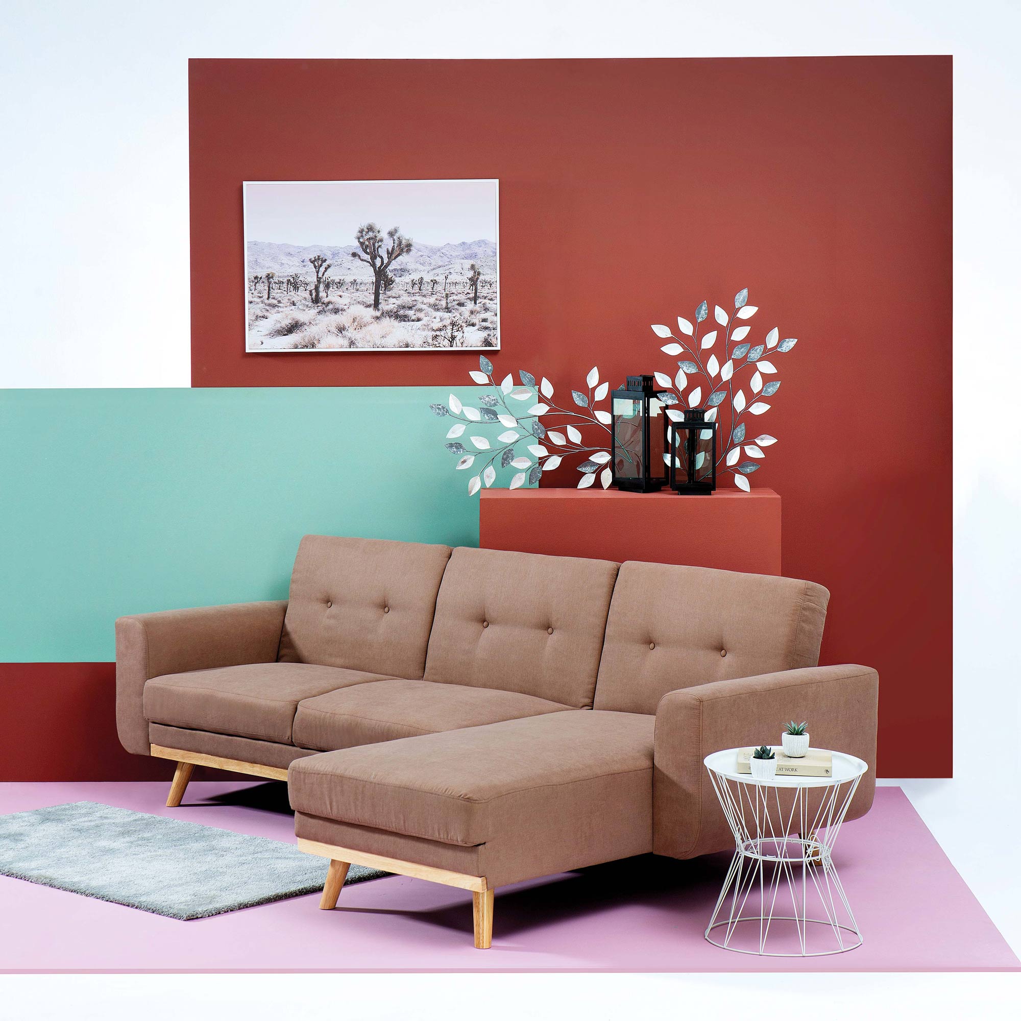 Sof&aacute; Cama Castanho de Tecido