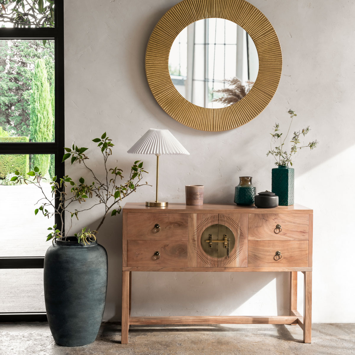 Consola JILING com 4 gavetas e 2 portas em madeira acácia