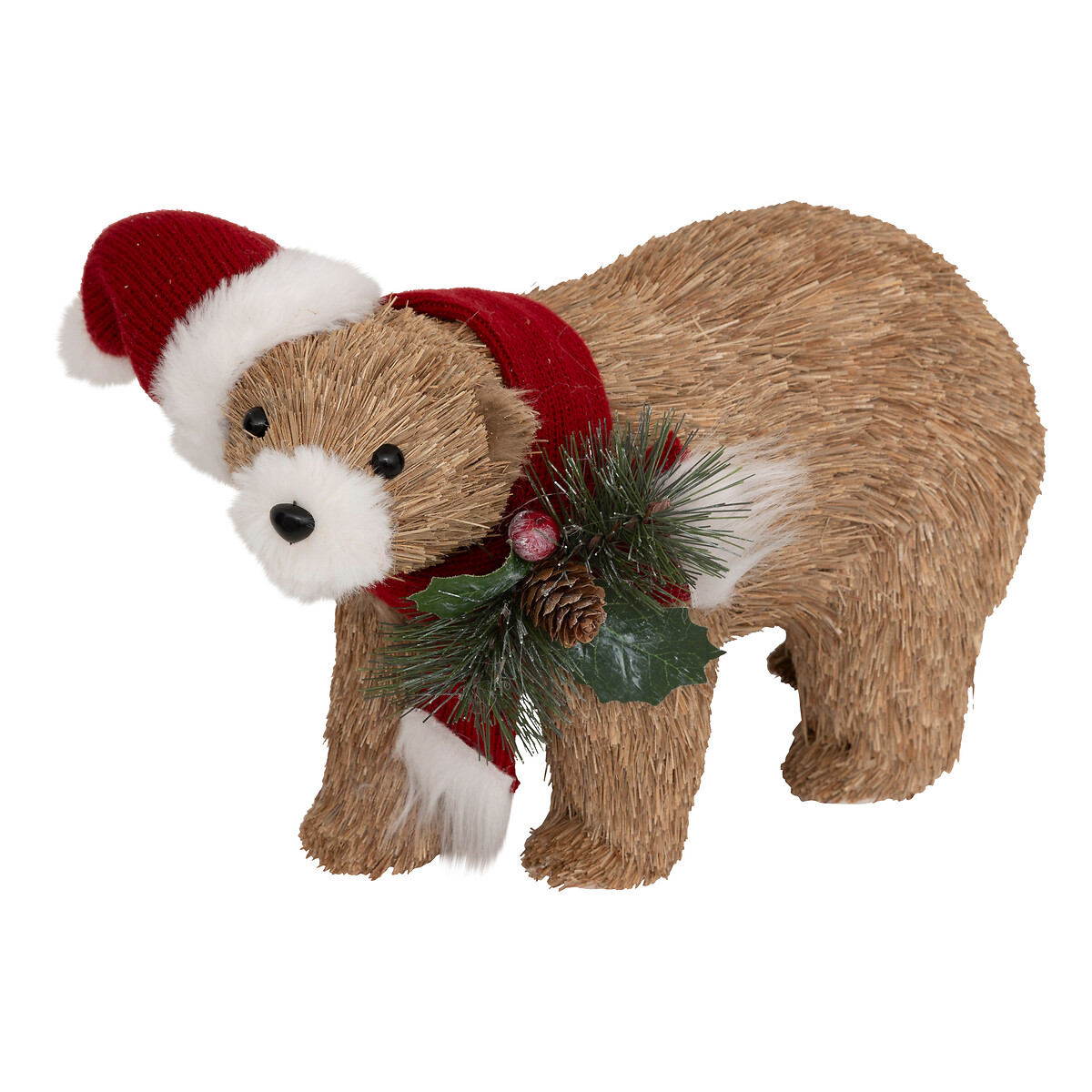 Figura de urso com gorro e cachecol vermelho