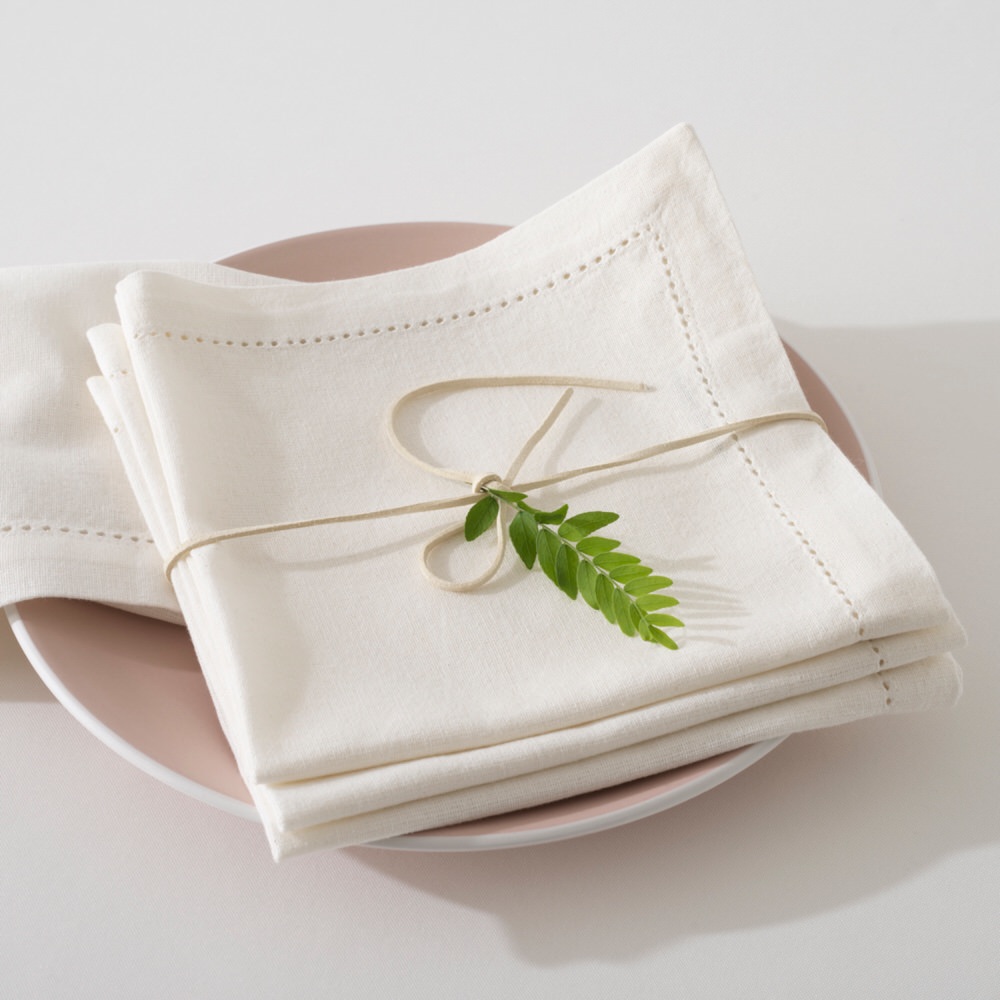 Conjunto de 4 guardanapos CHAMBRAY branco em algodão