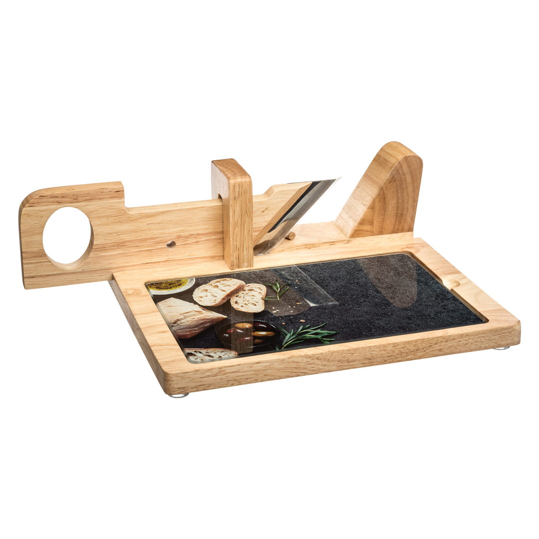 M&aacute;quina de corte para charcutaria com t&aacute;bua de madeira