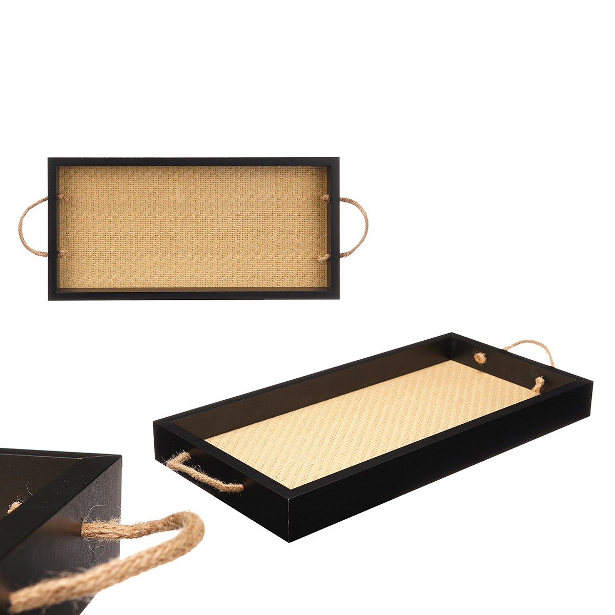 Tabuleiro castanho em vime com pegas