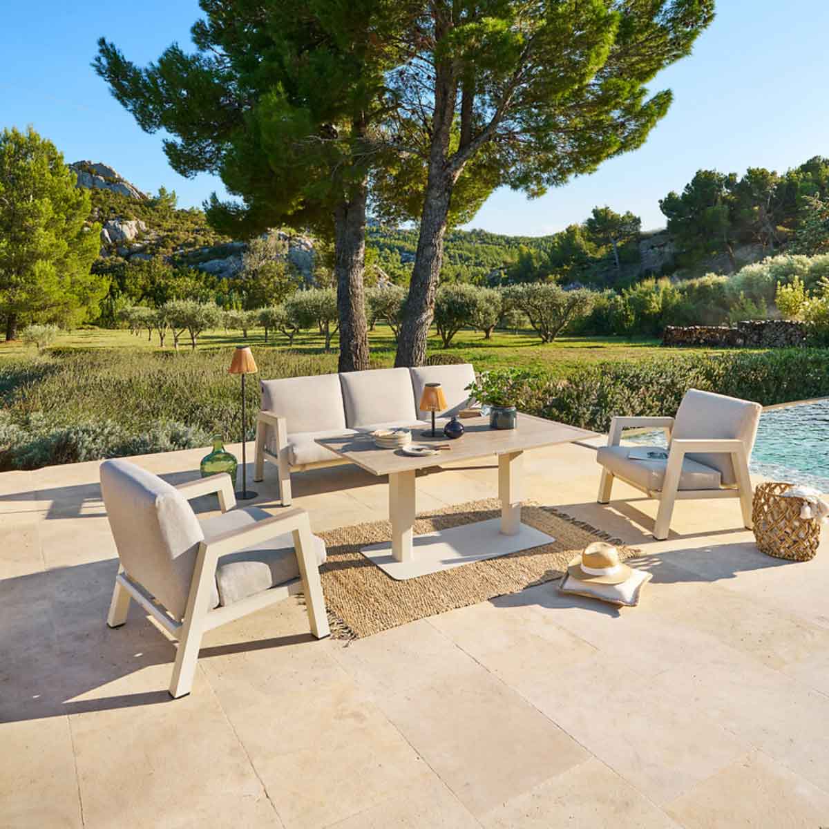 Mesa de centro SALIMIA elev&aacute;vel bege