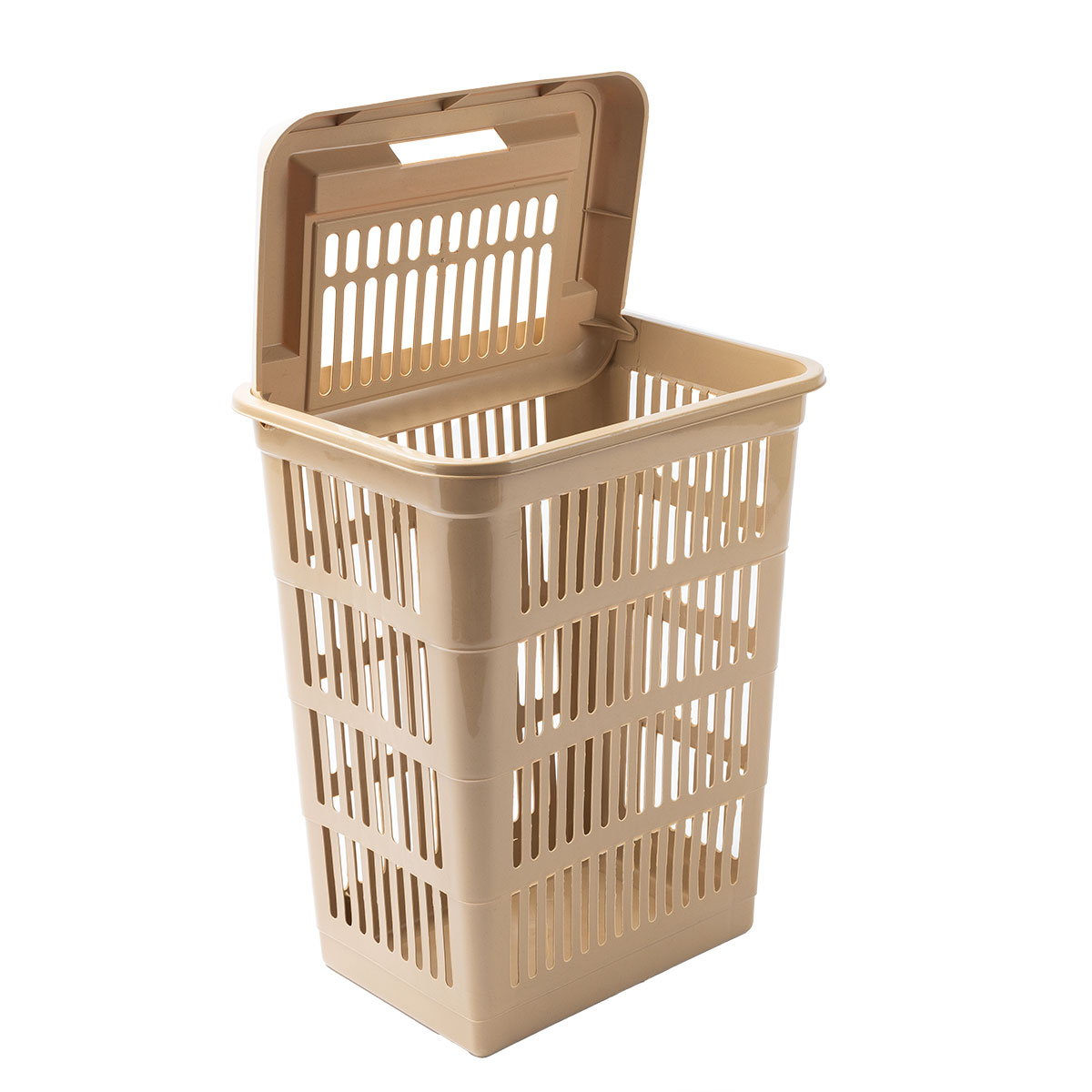 Cesto de roupa wc LAND castanho claro com tampa